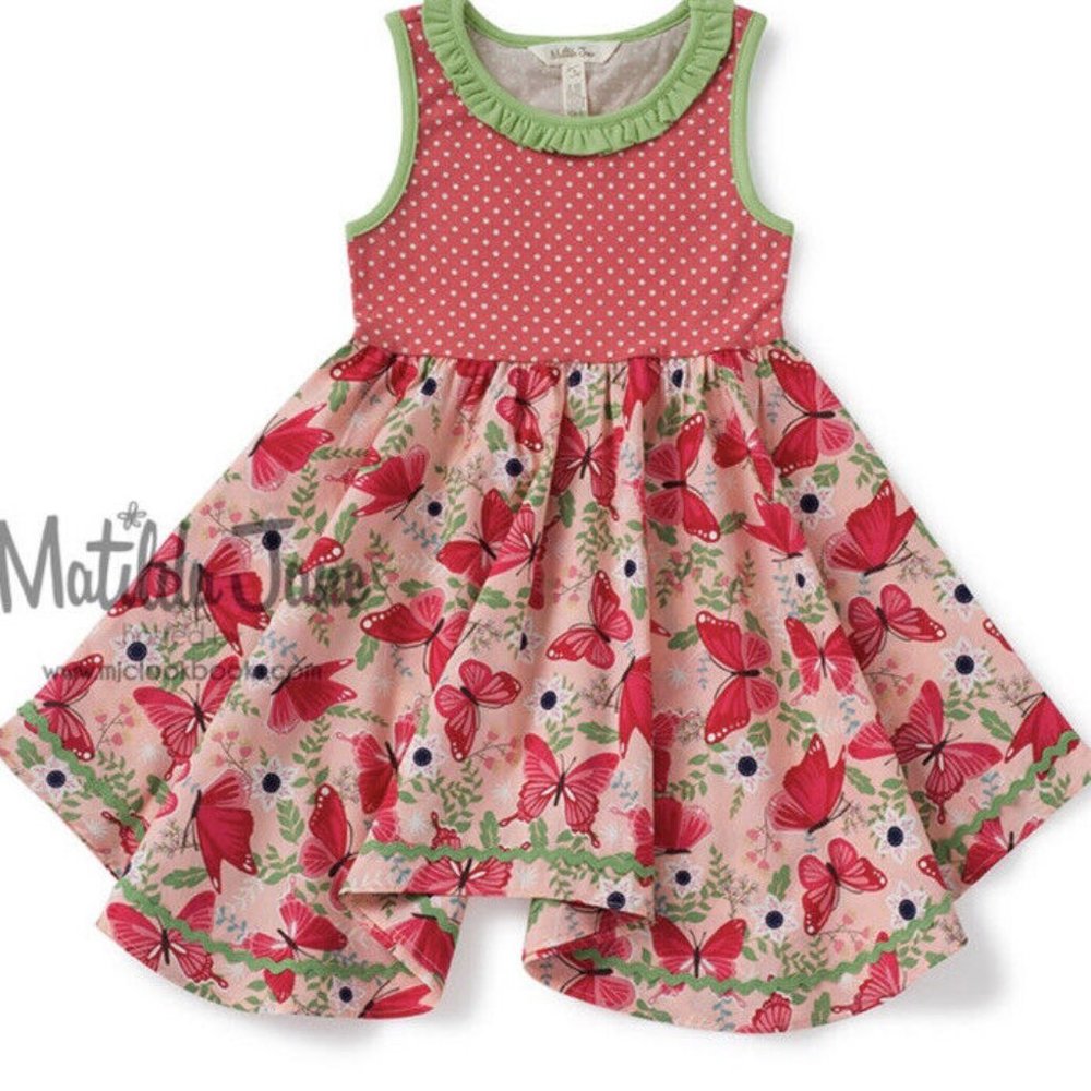 Girls Matilda Jane GOOD TO GO Dress Red Butterfly Polka Dot Twirly